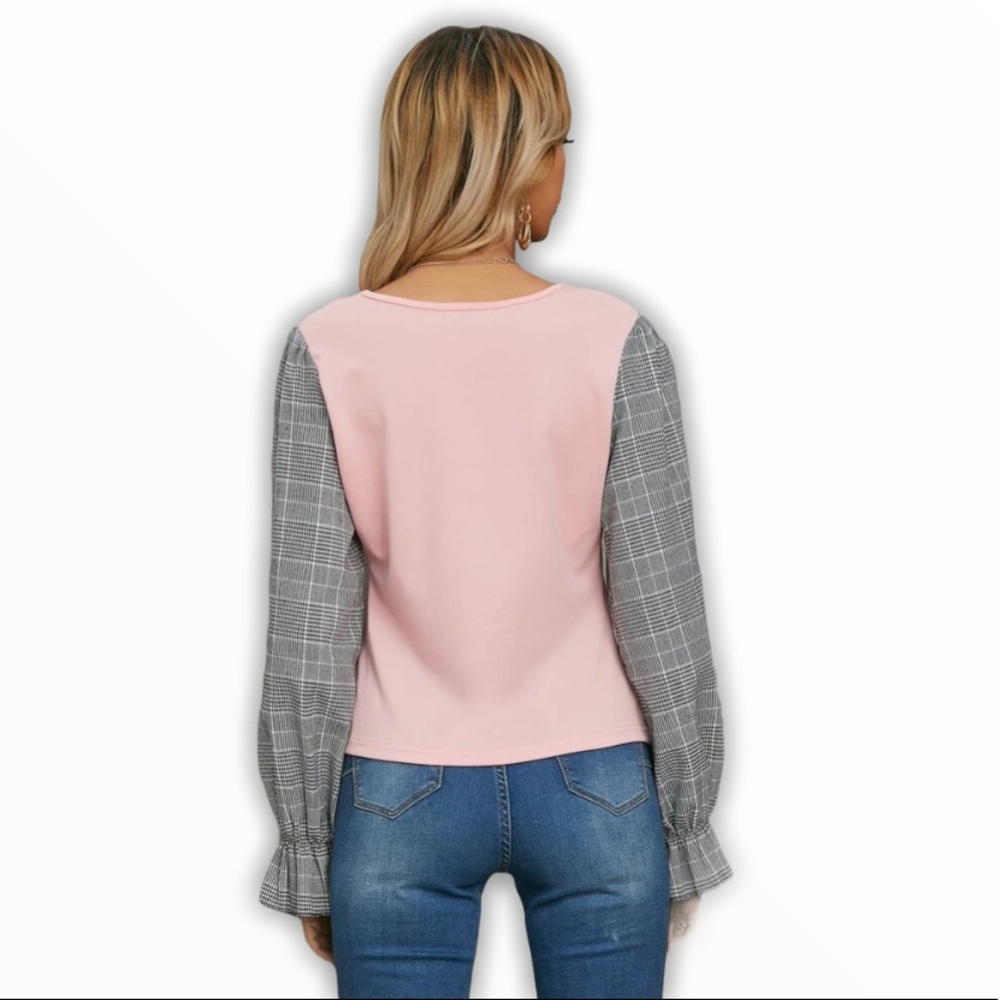 ✌🏼 #1351 Pastel Color Block Ruffled Sleeve Top - Picture 8 of 17